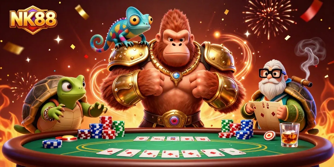 Experience thrilling gameplay at NK88 with our lively 3D casino scene showcasing vibrant poker action.