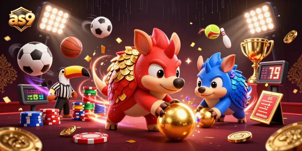 as9 pangolins bowling through poker chips celebrate in casino-themed vibrant scene