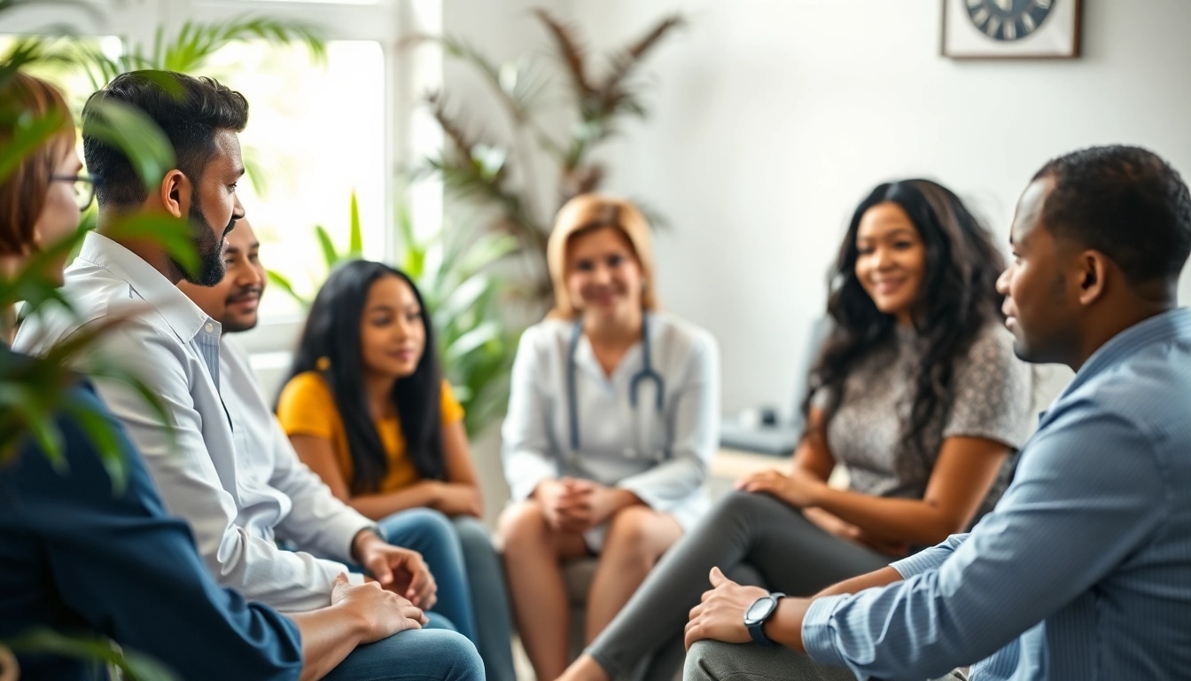 A group therapy session focusing on stress and anxiety management in a calm environment.