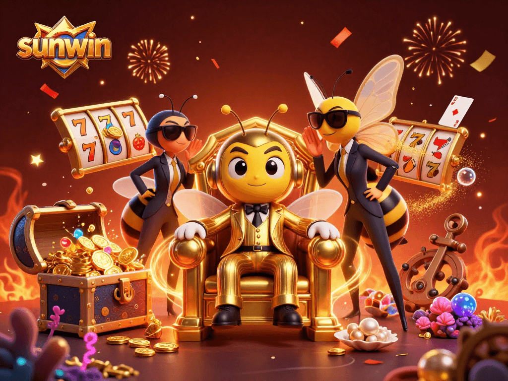 Experience the excitement of sunwin with this vibrant bumblebee mafia-themed casino scene.
