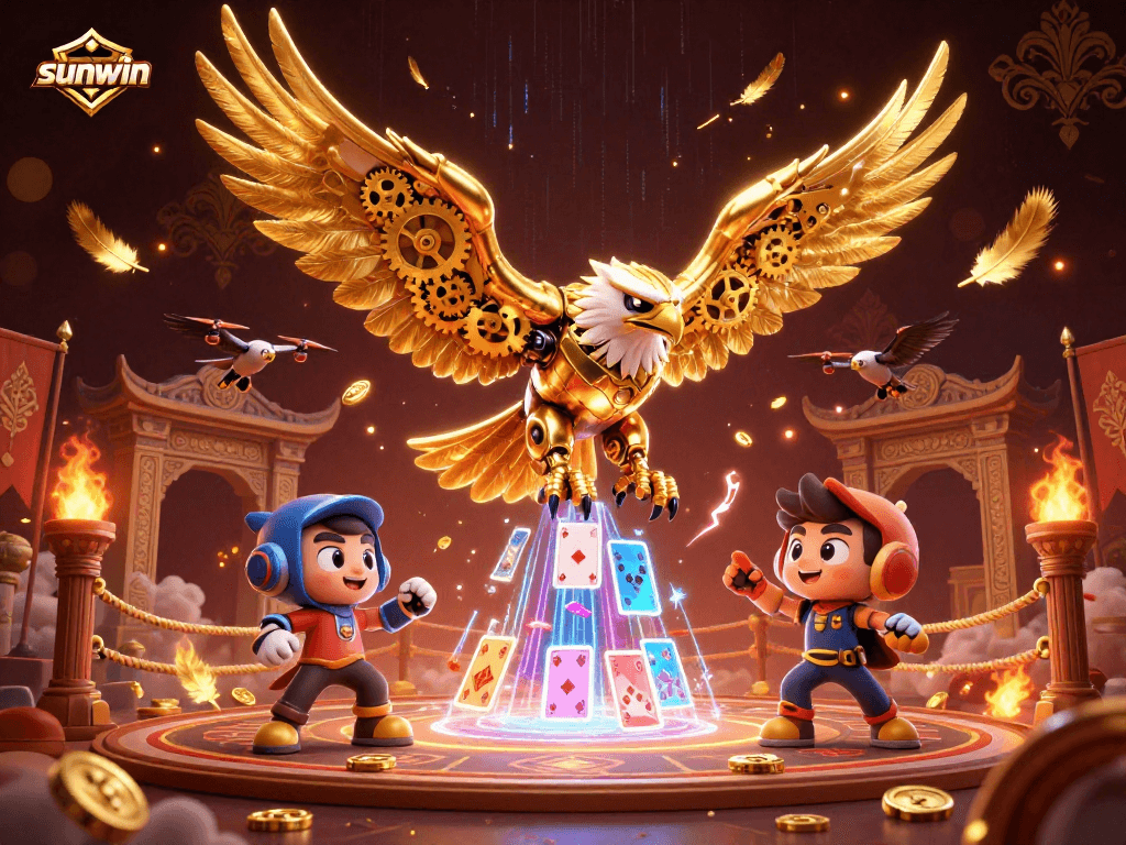 Experience the thrill of slots and jackpots with sunwin in this vibrant 3D casino scene.
