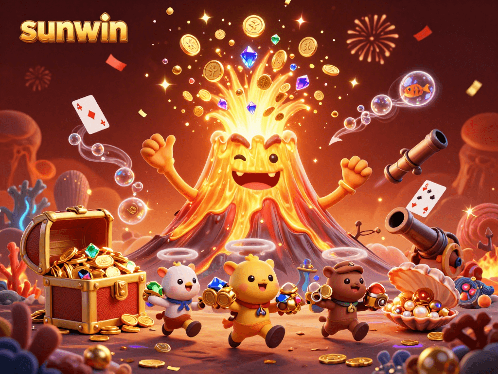 Play and win with sunwin in this lively casino-themed digital illustration bursting with energy.