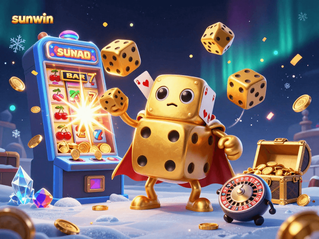 Play and win big with sunwin in a vibrant 3D casino scene filled with excitement and luck.