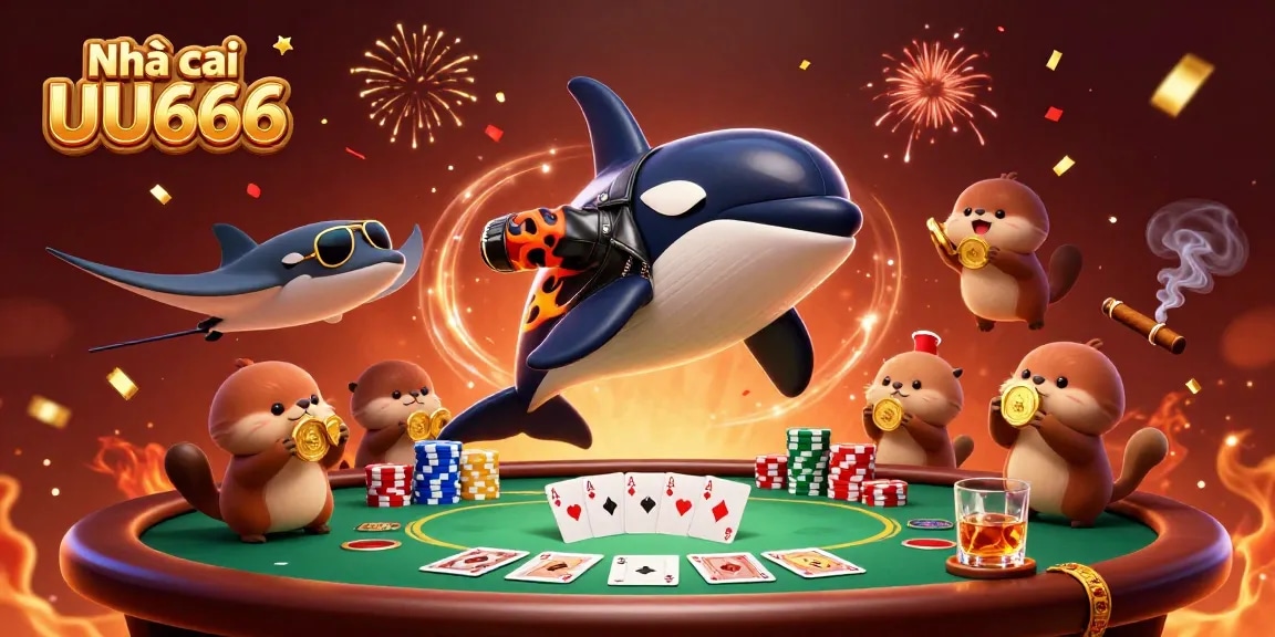 Experience thrilling gaming at Nhà cái UU666 with vibrant scenes of animated characters celebrating wins.