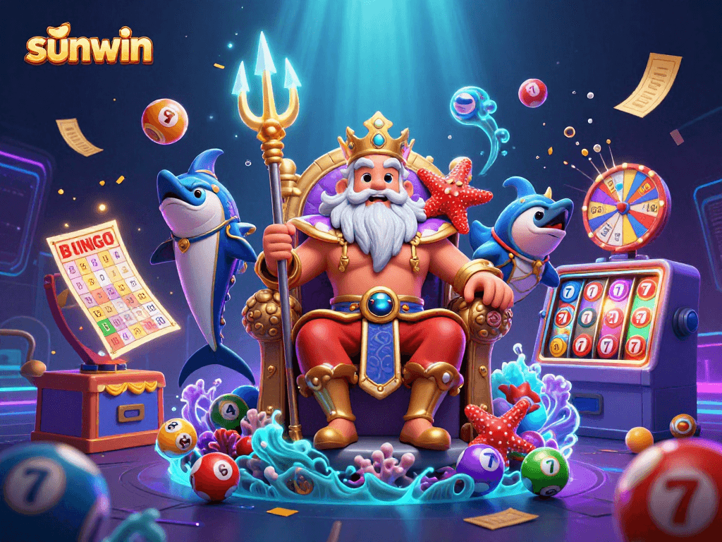 Experience the excitement of sunwin with Neptune and vibrant lottery elements in an immersive scene.