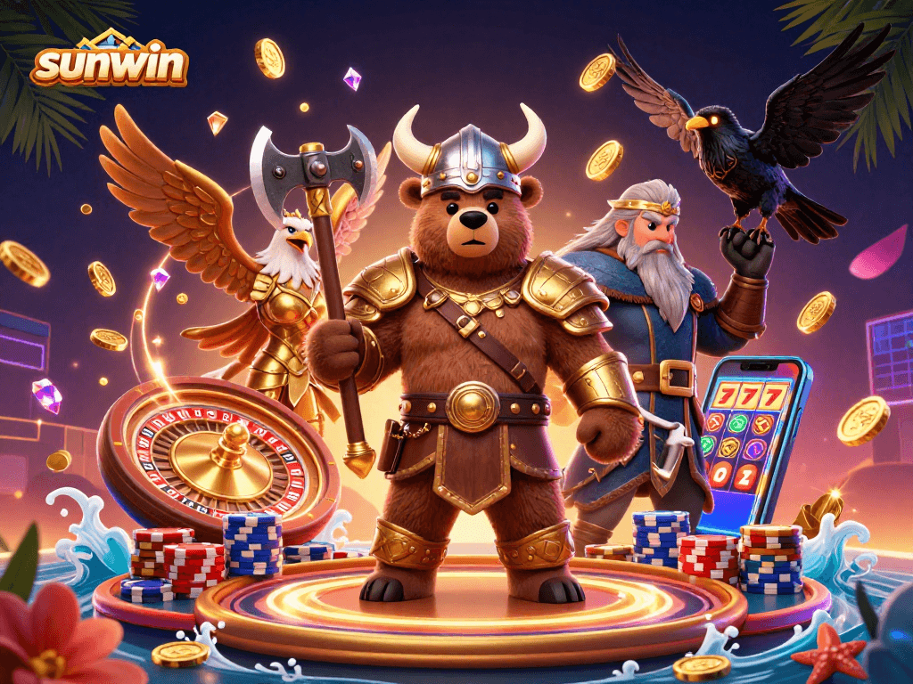 Experience epic wins with the sunwin slots featuring Viking characters and vibrant casino elements.