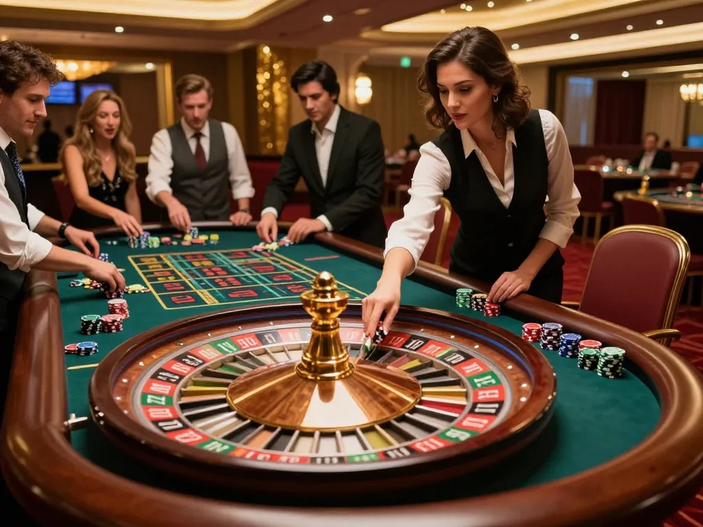 Thrilling roulette action at 98win com casino with players placing bets