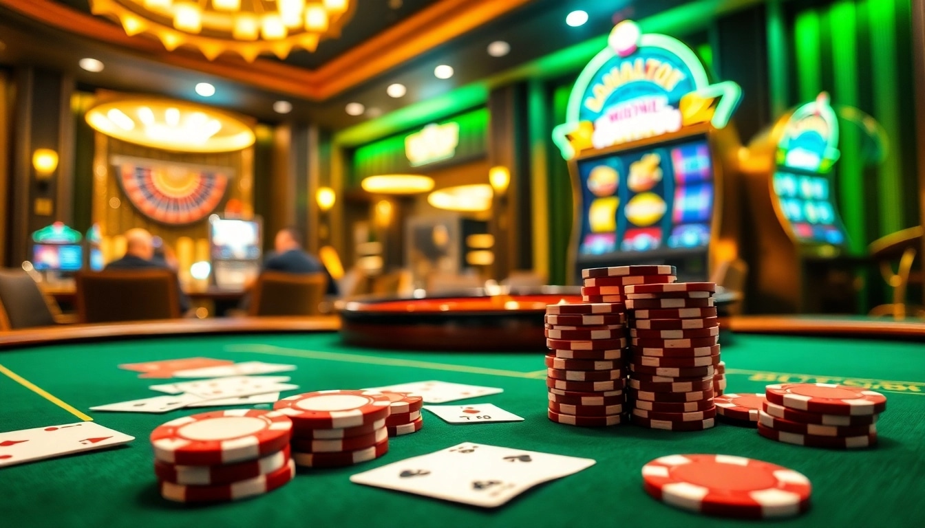 A vibrant casino scene with poker action at gg88.ltd, showcasing luxury and excitement in gambling.
