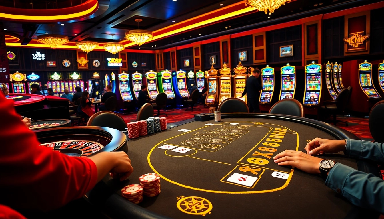 Gamblers enjoying a thrilling game of blackjack at XX88 Casino featuring vibrant atmosphere and luxury.