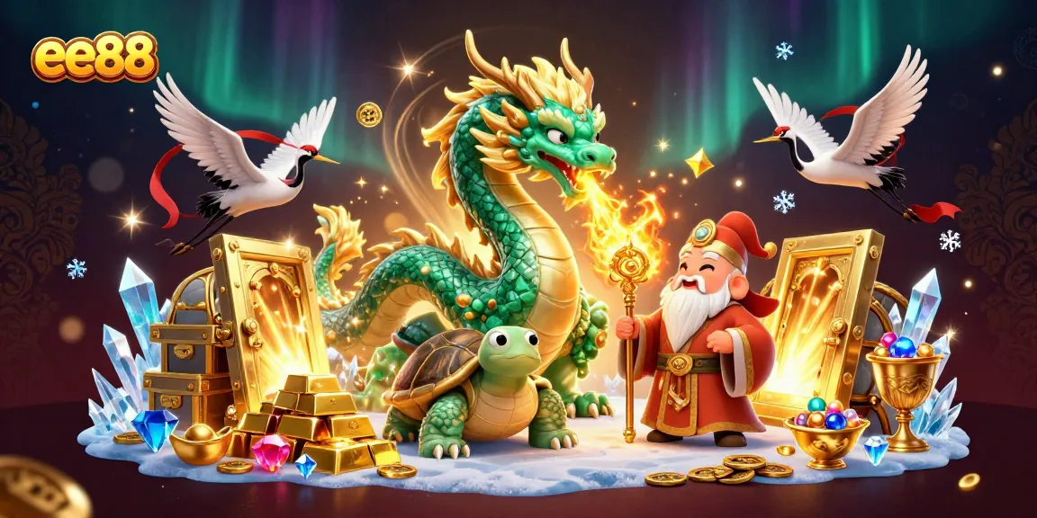ee88 players winning big at a vibrant casino scene with mystical characters and treasures