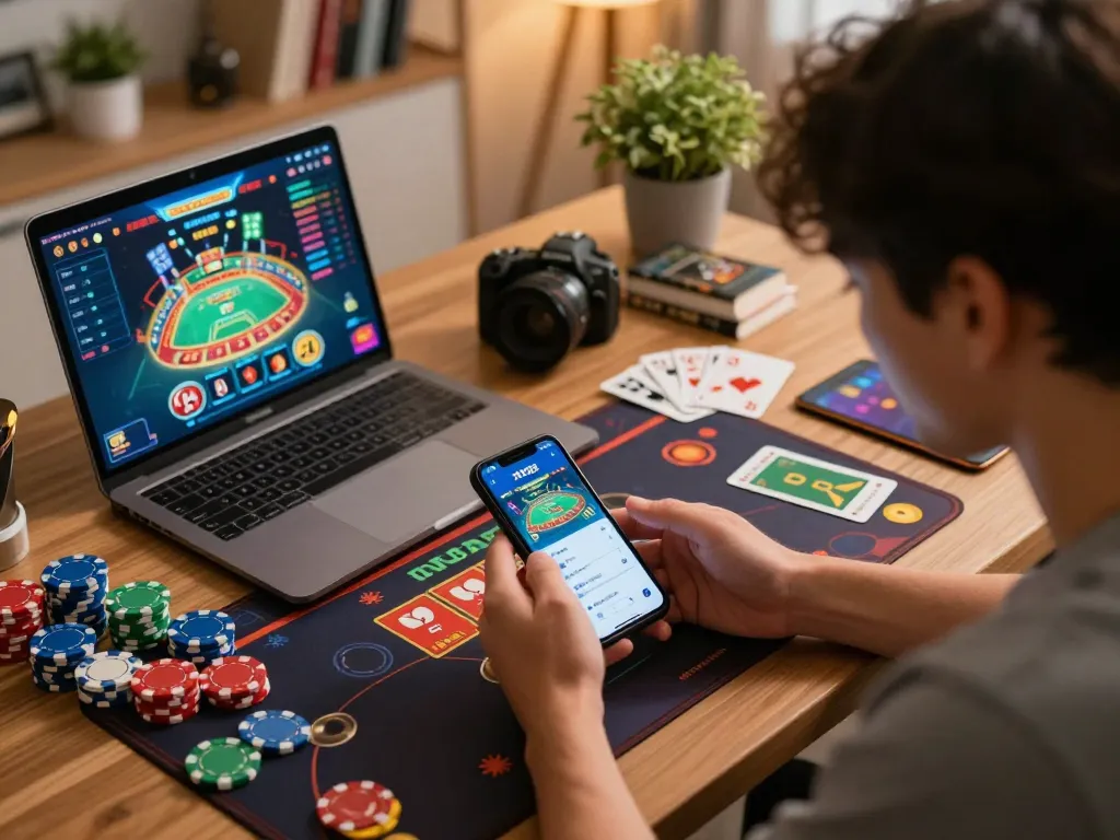 using the nk88 app on a smartphone with vibrant gaming elements in a cozy atmosphere