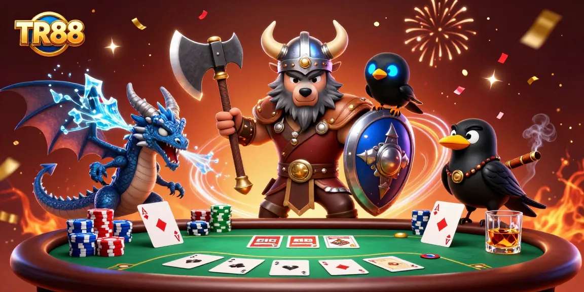 Engage in thrilling poker at TR88 with a Viking wolf warrior, dragon, and dazzling 3D elements.