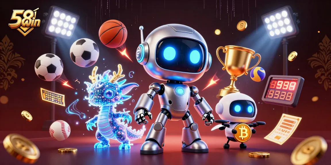 Experience dynamic betting excitement with the vibrant 58win 3D casino illustration featuring animated sports elements and characters.