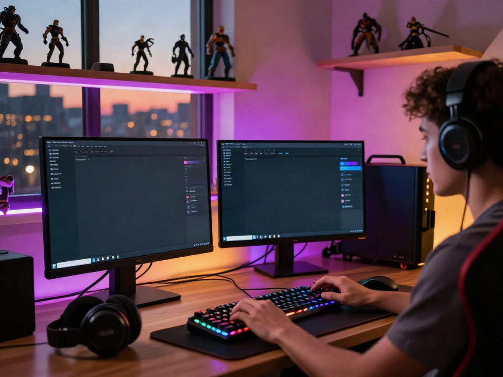 Gamer logging in to ROKOK88 platform at stylish gaming setup.