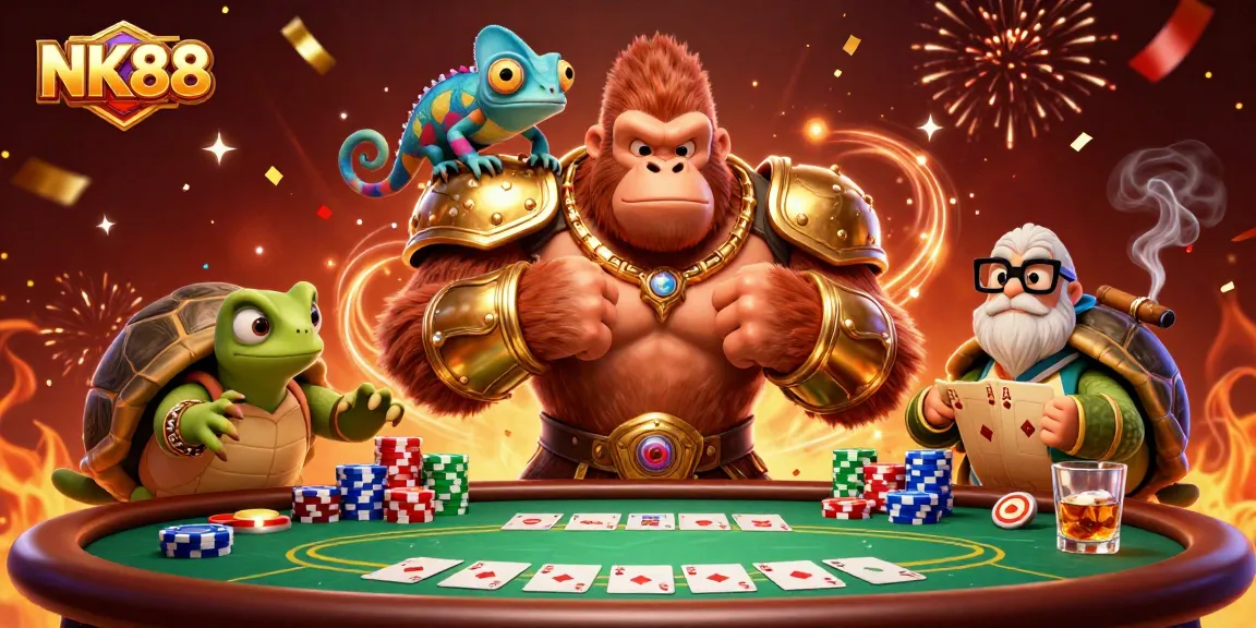 Experience thrilling gameplay at NK88 with our lively 3D casino scene showcasing vibrant poker action.