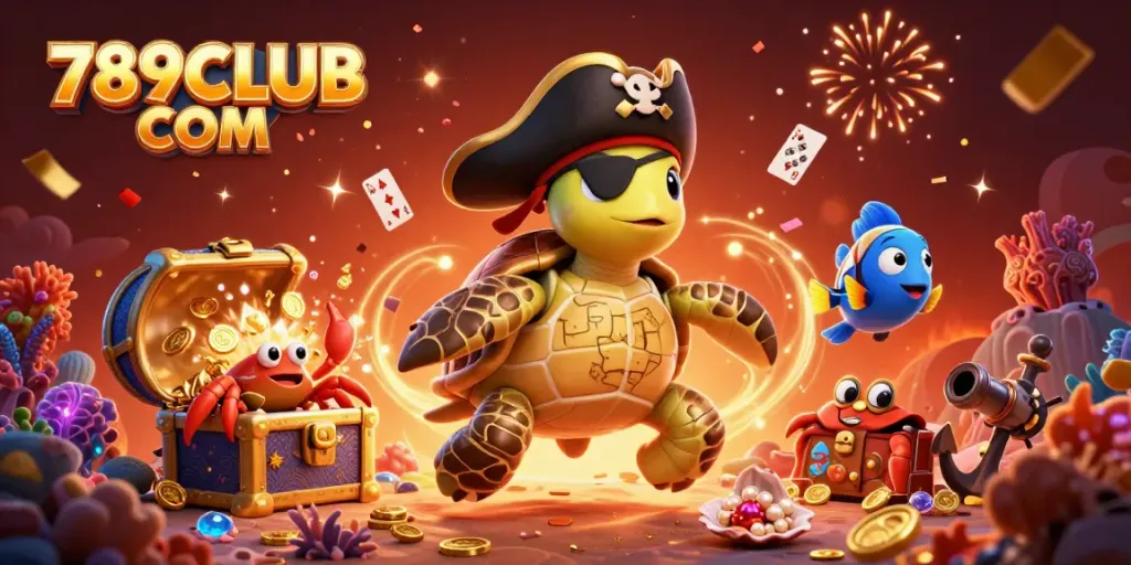 Experience thrilling gaming moments with 789CLUB COM as colorful sea creatures celebrate over treasures.