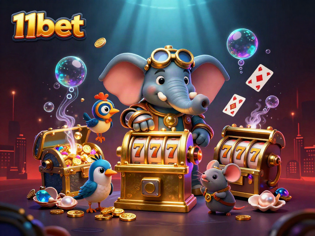 Experience the thrill of 11bet with a dynamic steampunk slot scene bursting with treasure.
