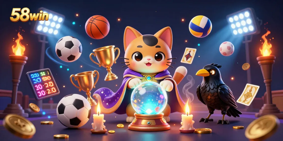 Experience thrilling gameplay at 58win with a mystical cat, a tarot raven, and dynamic sports elements.