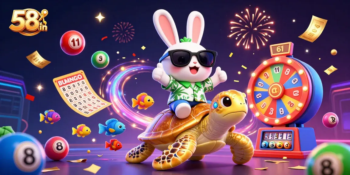 Play and win exciting rewards at 58win with colorful lottery elements and lucky characters!
