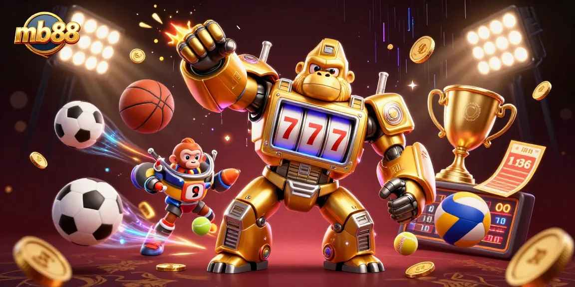 Experience thrilling betting action with mb88's dynamic 3D casino scene featuring a golden gorilla mech.