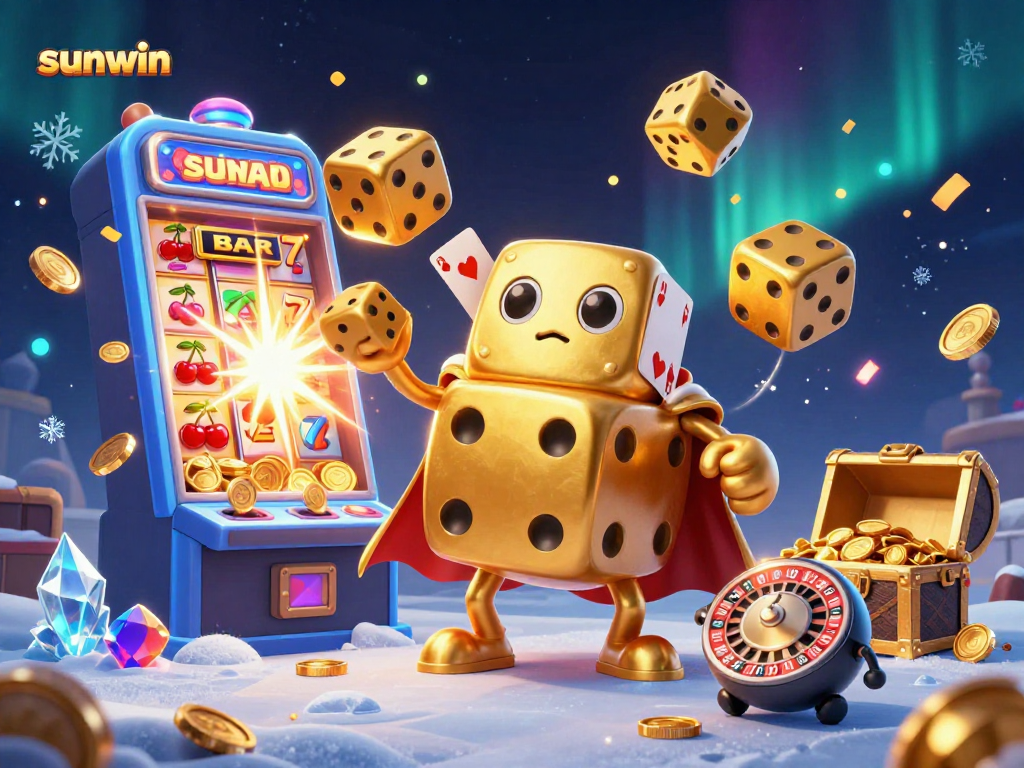 Play and win big with sunwin in a vibrant 3D casino scene filled with excitement and luck.