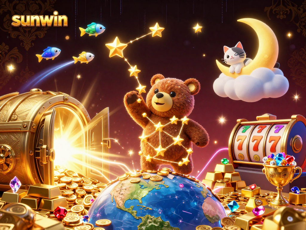 Join the excitement of sunwin with dynamic casino elements and cartoon characters in a vibrant 3D scene.