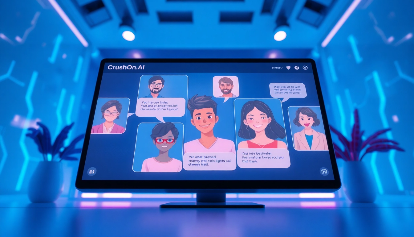 Engaging AI chat interaction scene showcasing crushonai animated characters in a vibrant digital environment.