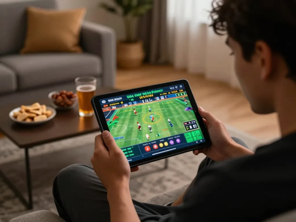 Experience đá gà trực tiếp from home with an engaging live betting scene on a tablet.