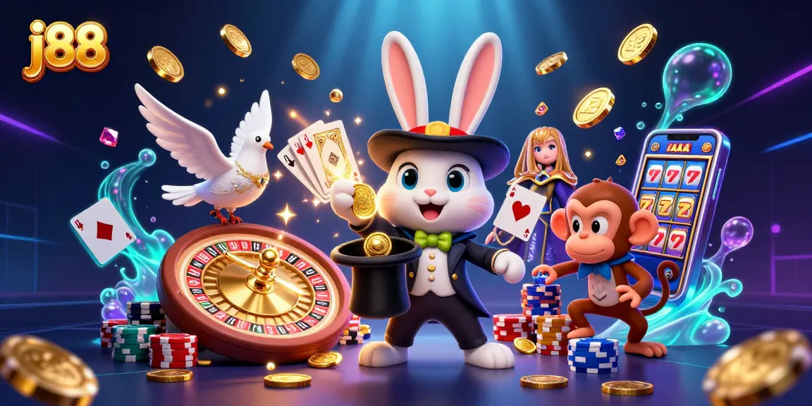 Enhance your j88 experience with golden coins and thrilling game elements in this vibrant illustration.