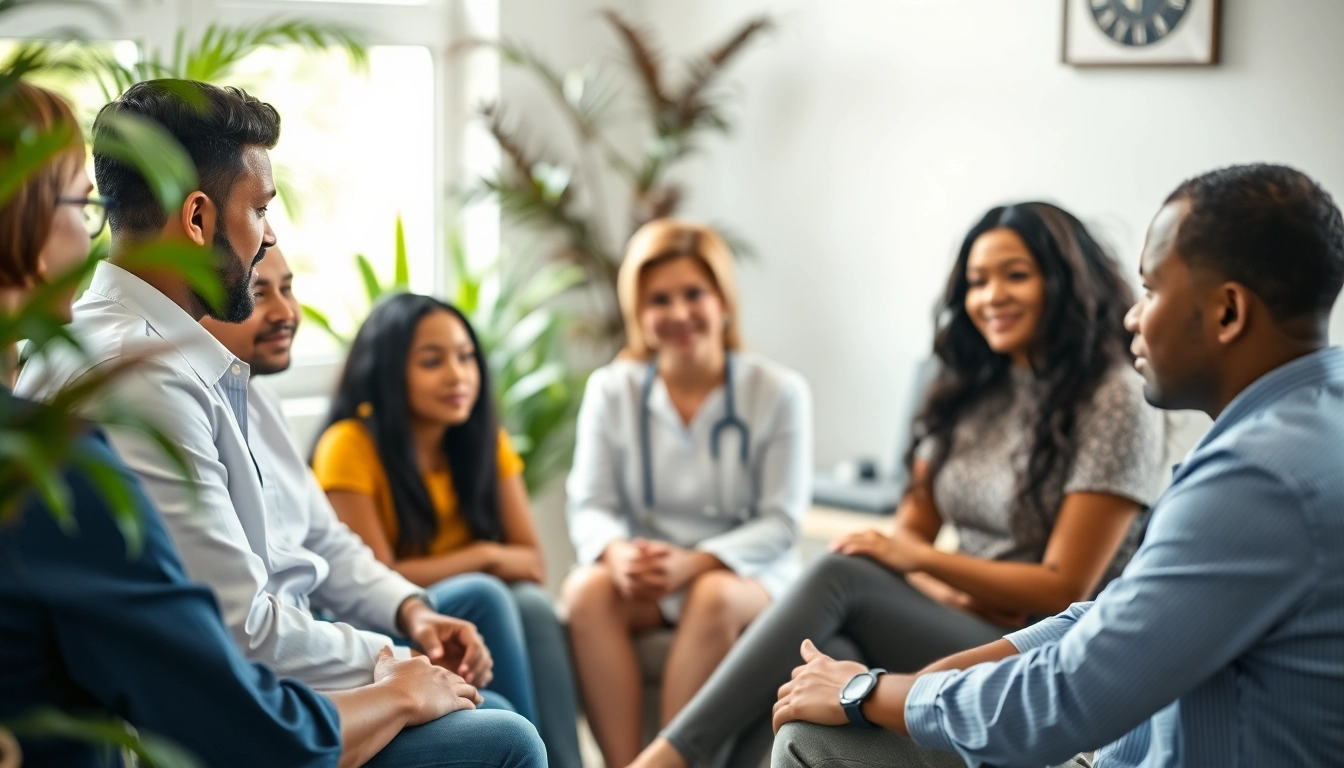 A group therapy session focusing on stress and anxiety management in a calm environment.