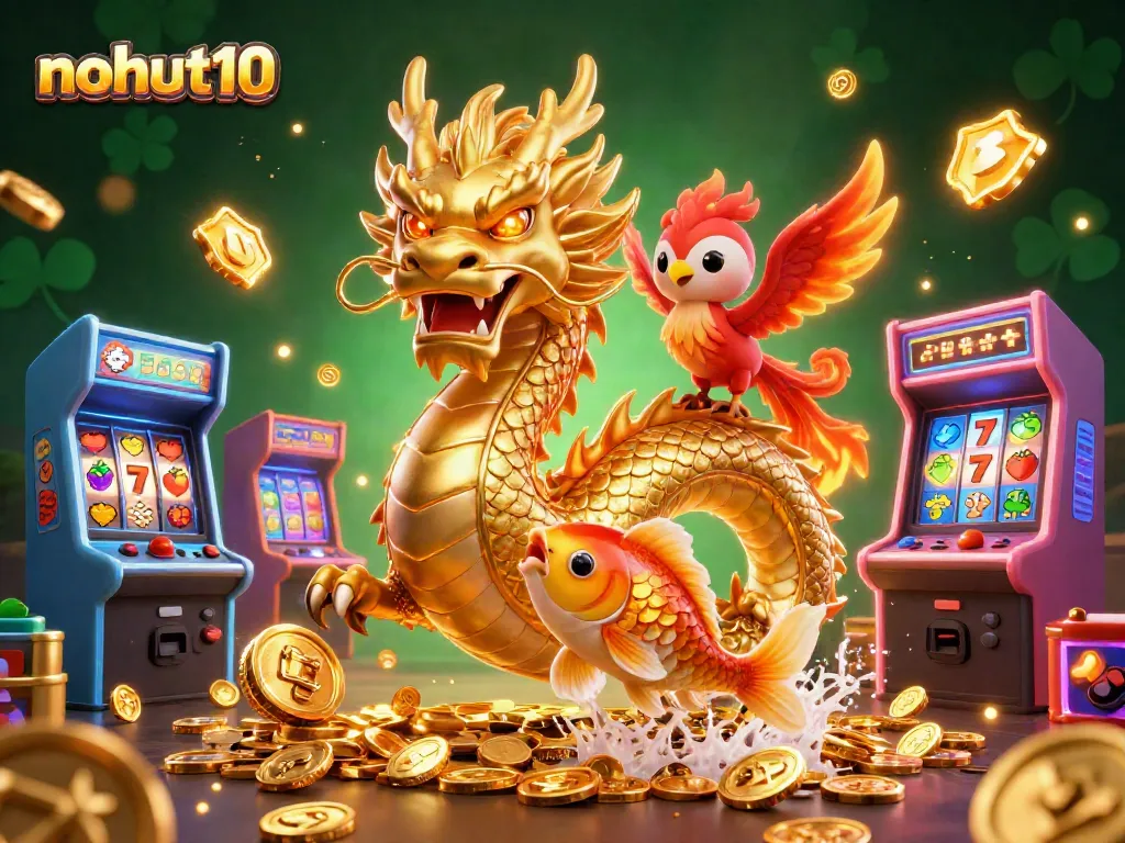 Play big wins at nohut10 with a fierce golden dragon, phoenix, and koi amidst colorful slots!