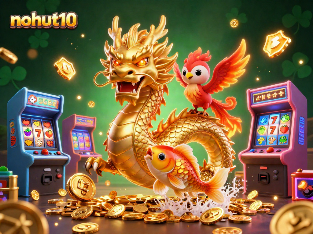 Play big wins at nohut10 with a fierce golden dragon, phoenix, and koi amidst colorful slots!