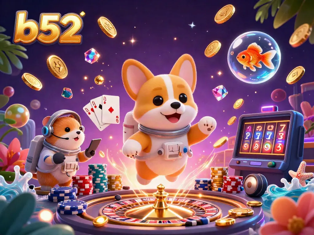Experience the thrilling space casino scene with the b52 astronaut corgi surrounded by shimmering casino elements.