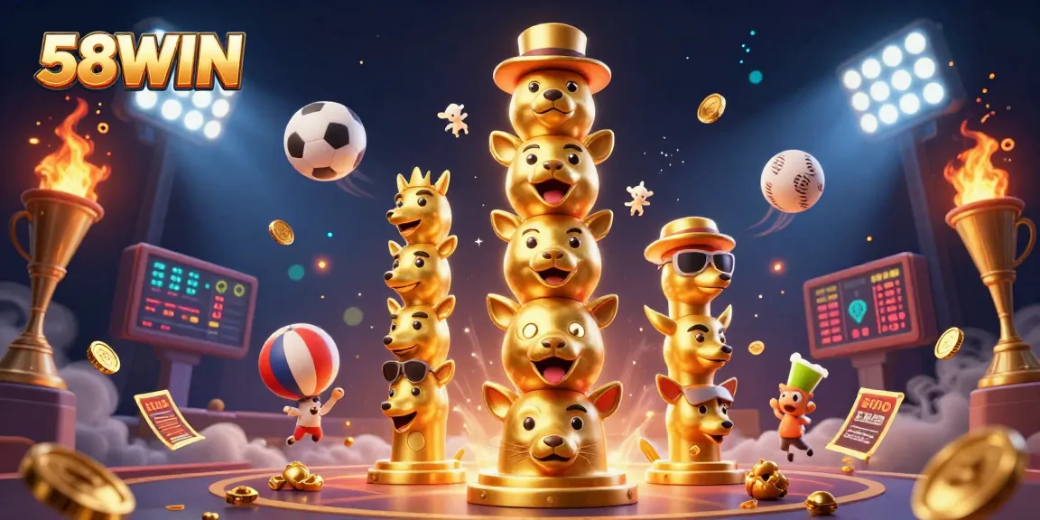 Experience the excitement of 58WIN with vibrant casino-themed graphics and dynamic sports betting elements.