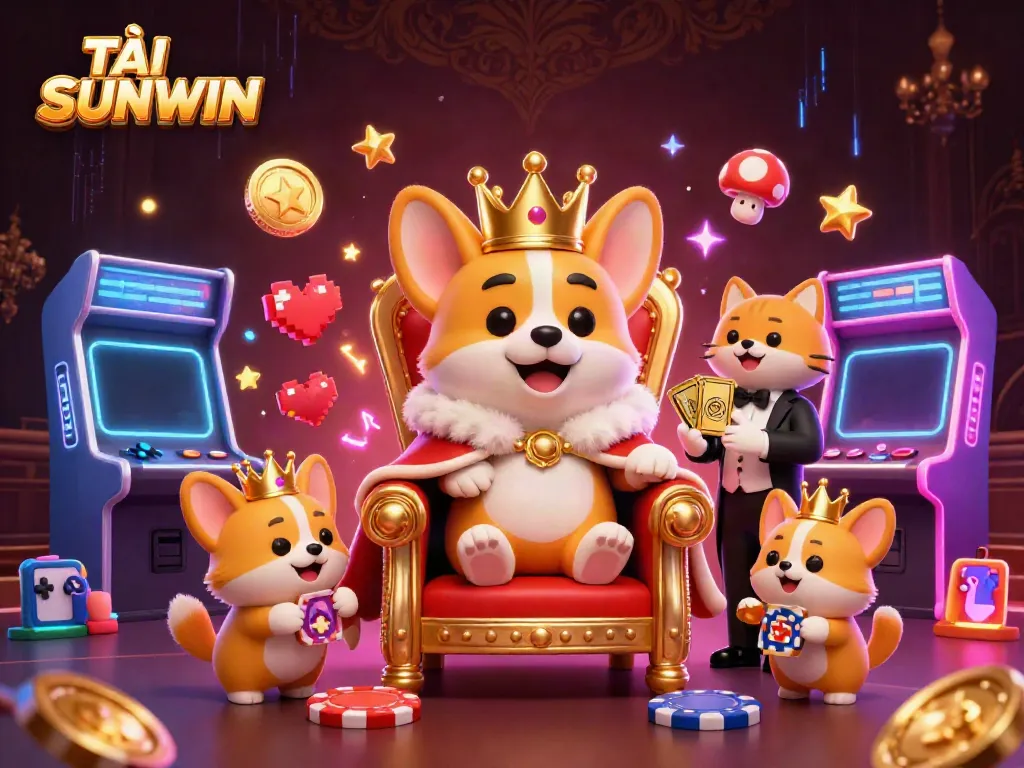 TẢI SUNWIN with vibrant characters enjoying a unique cartoon casino atmosphere filled with games.