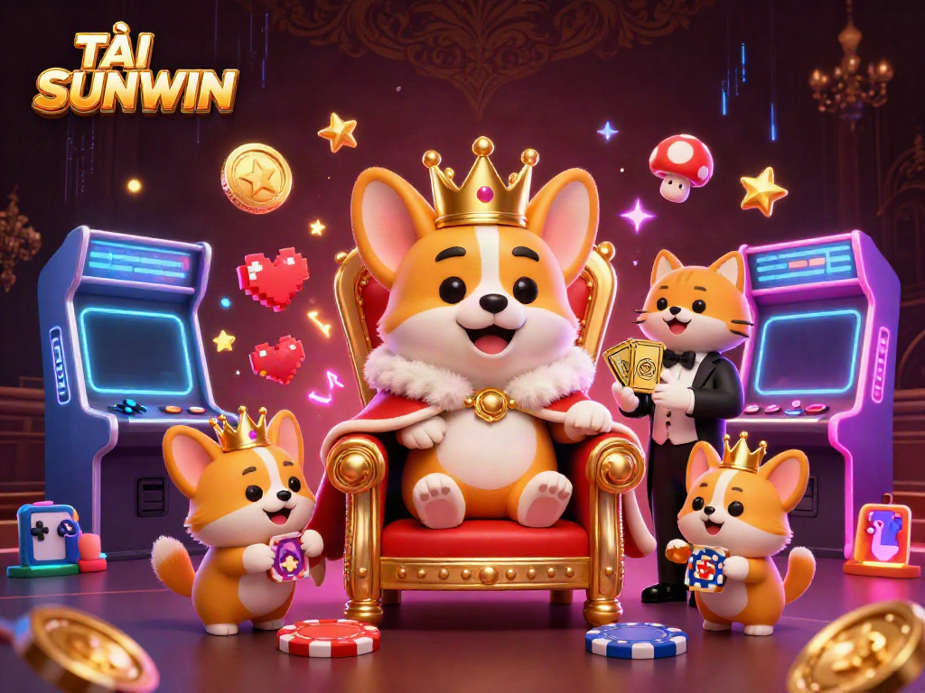 TẢI SUNWIN with vibrant characters enjoying a unique cartoon casino atmosphere filled with games.