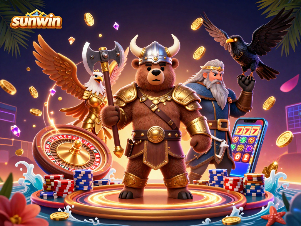 Experience epic wins with the sunwin slots featuring Viking characters and vibrant casino elements.