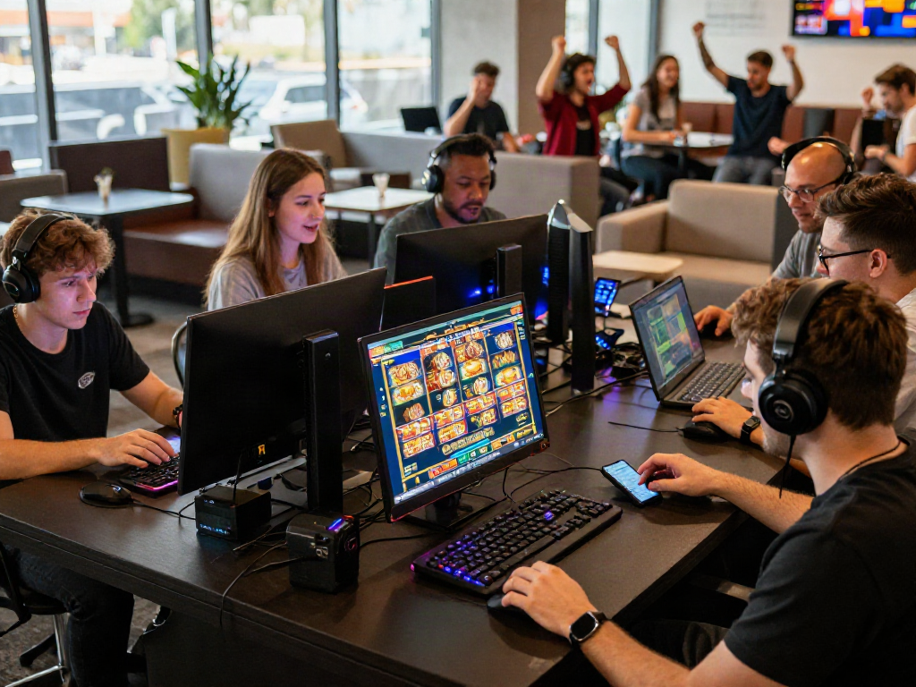 Exciting gaming scene at https://five88bet.org/ with players enjoying vibrant casino experience and modern tech.