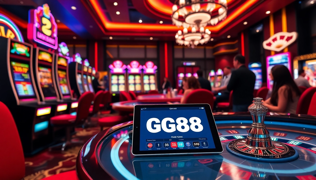 Experience the thrill of gambling at GG88 with vibrant slot machines and poker excitement.