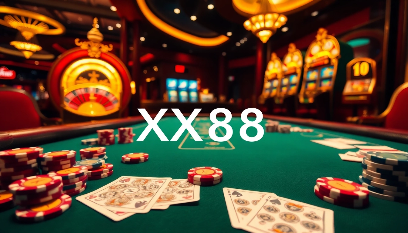 Experience the excitement of gambling at XX88 with vibrant poker games and colorful chips.