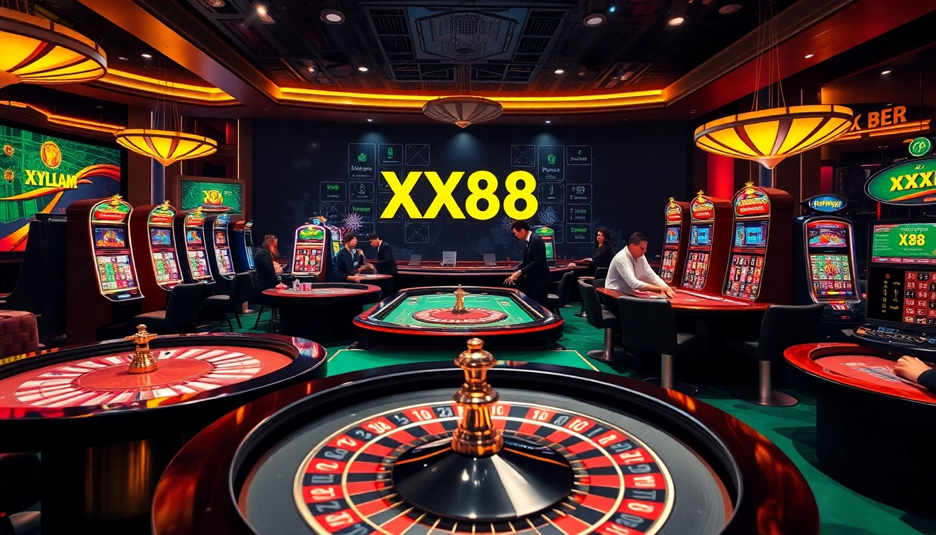 Experience the thrill of gambling at XX88 with vibrant tables and slot machines.