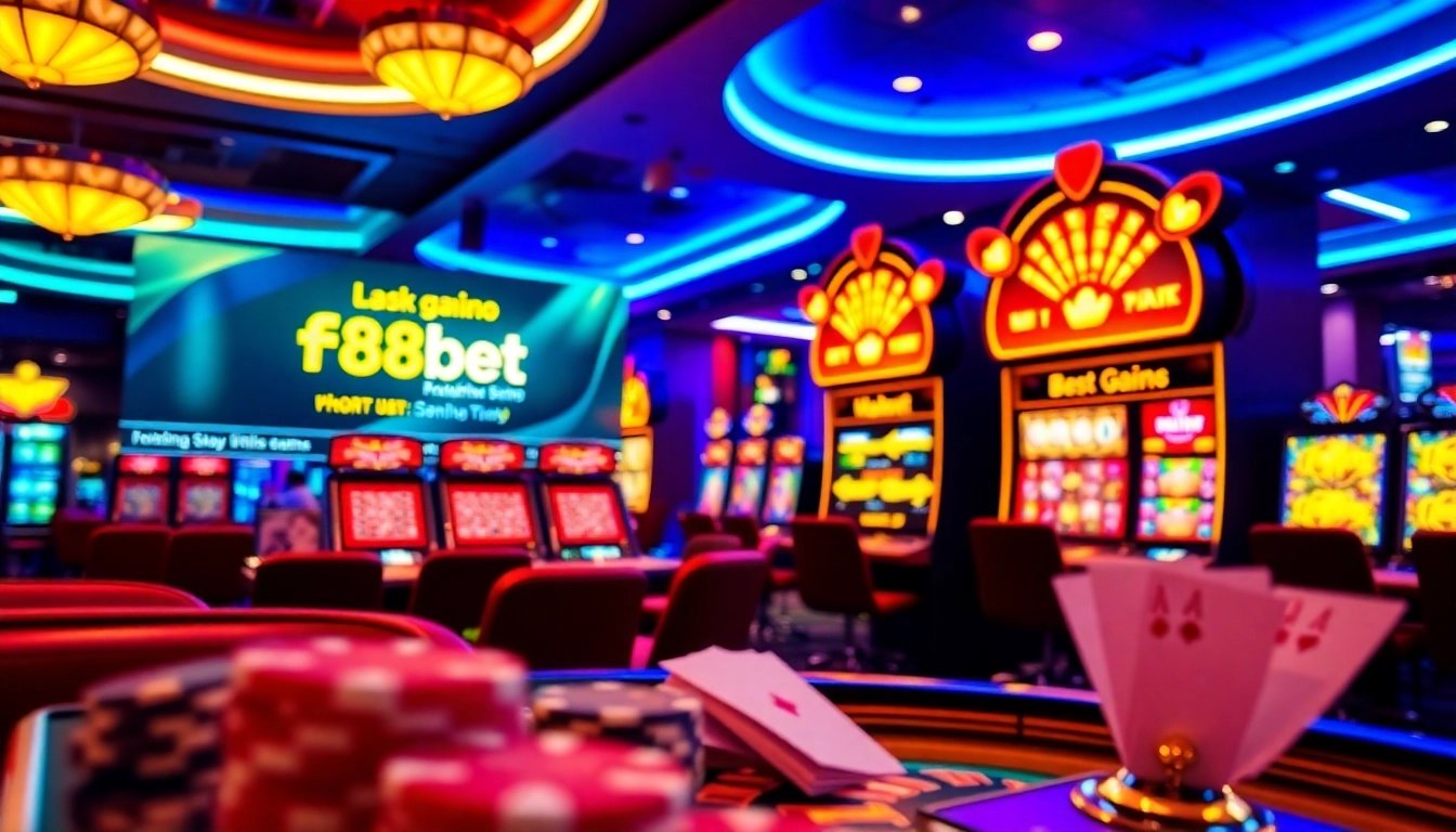Exciting casino visual depicting online gambling, highlighting link mới nhất f8bet promotions and games.