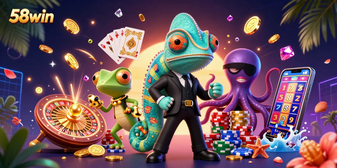 Experience thrilling gameplay with 58win featuring a 3D secret agent chameleon and dynamic casino elements.