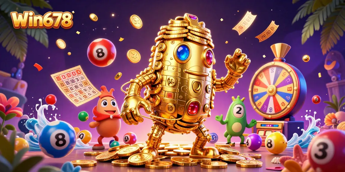 Experience the vibrant gaming world of Win678 with lottery balls and golden treasures.