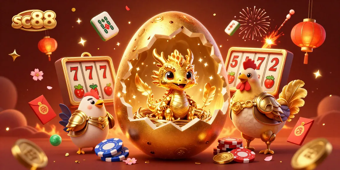 Spin to win with the vibrant sc88 casino scene featuring a golden dragon and slot symbols.