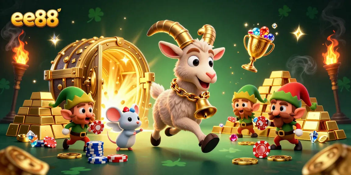 Engage in the holiday-horror casino experience featuring ee88’s Krampus goat and playful characters.